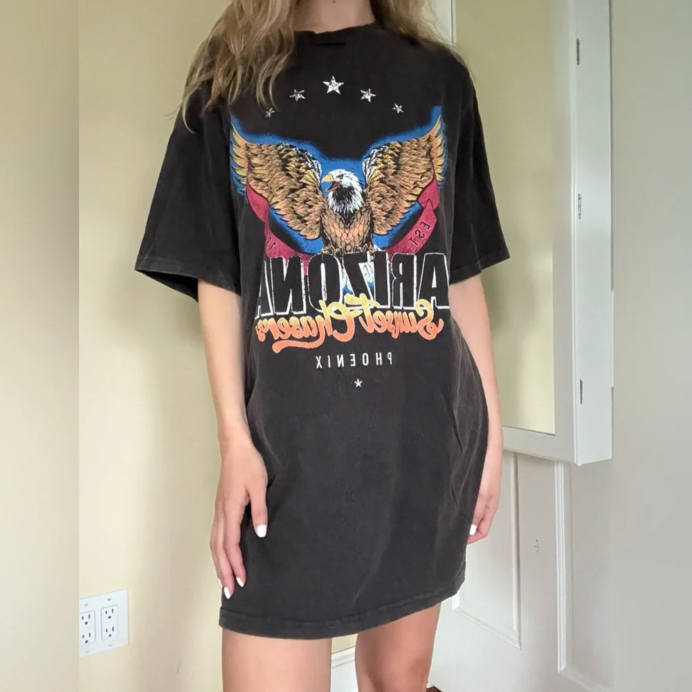 Princess Polly Black Graphic T-Shirt Dress with Eagle Design - Picture 6 of 9